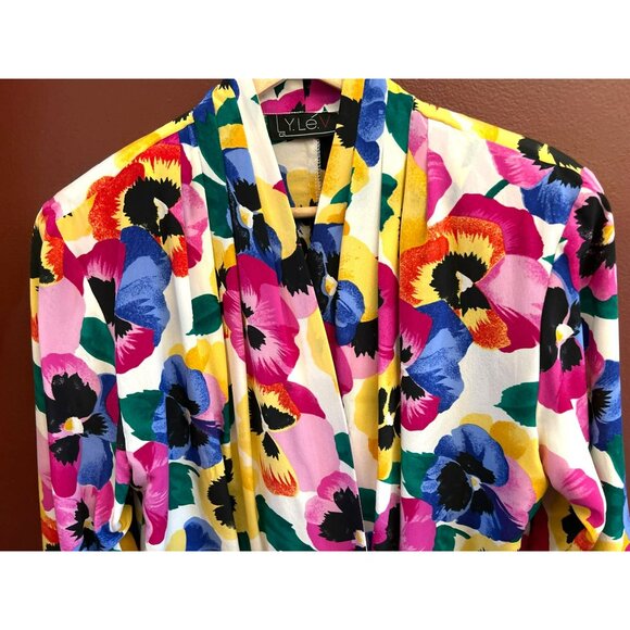 Y.Lev Womens Floral Silk Blazer Jacket Blouse Sz 10 Bright Colors Spring Summer - Picture 2 of 5